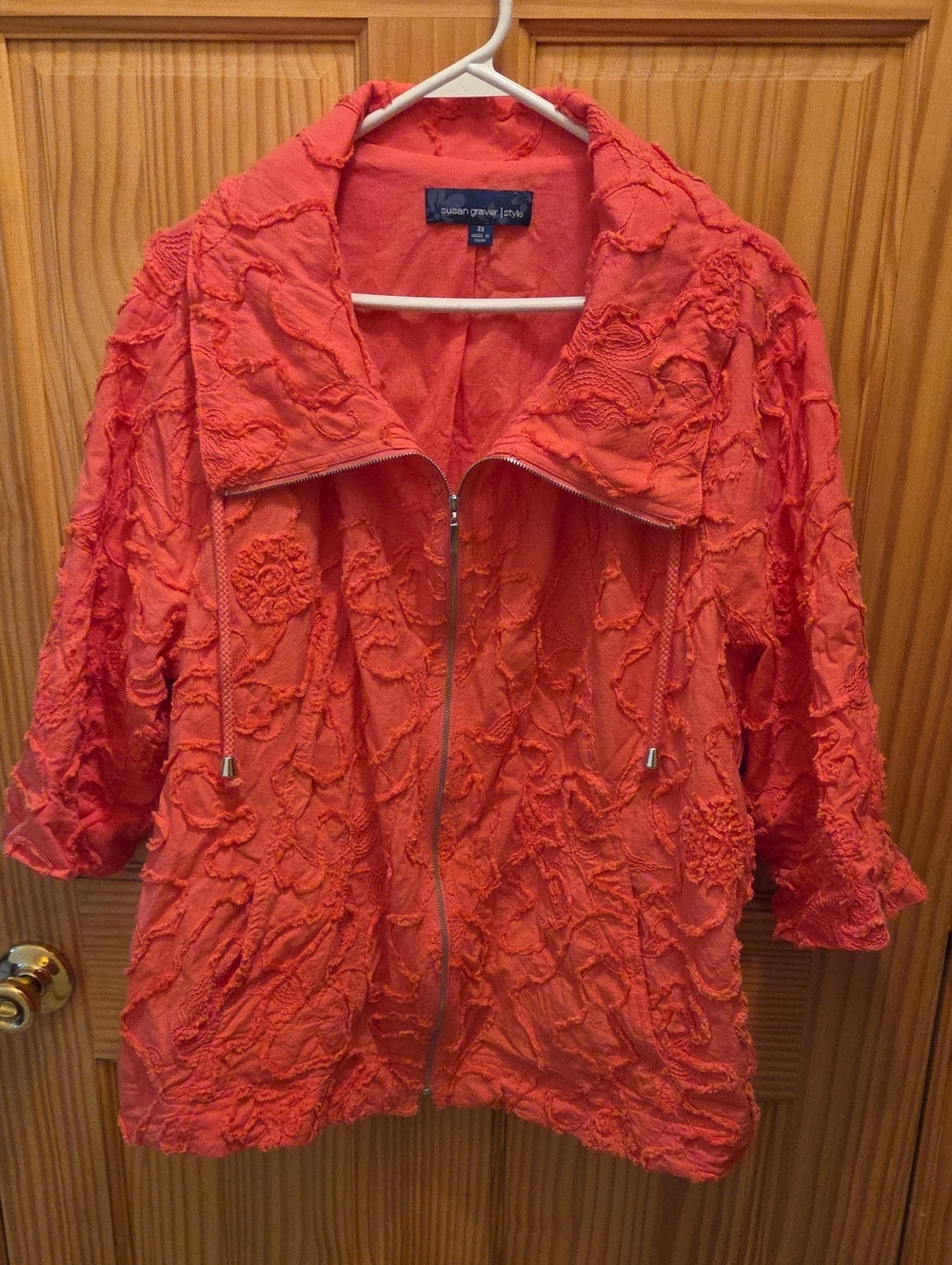 Susan Graver Coral Textured Zip-Front Utility Jacket